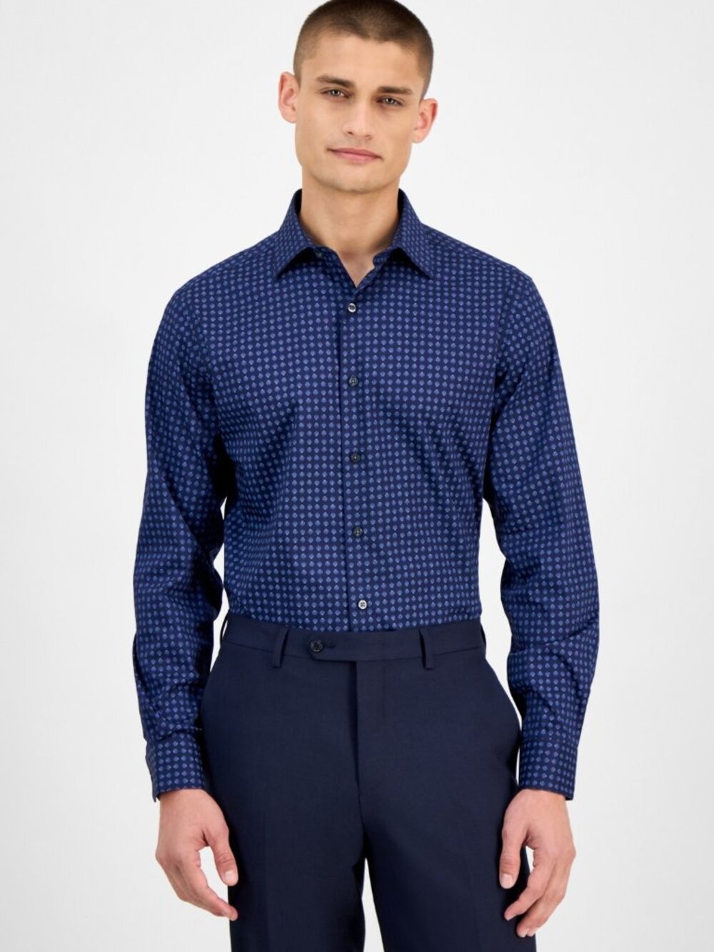 Alfani Men's Slim-Fit Round Dot Dress Shirt, Macy's Color: Blue Notte  NWT